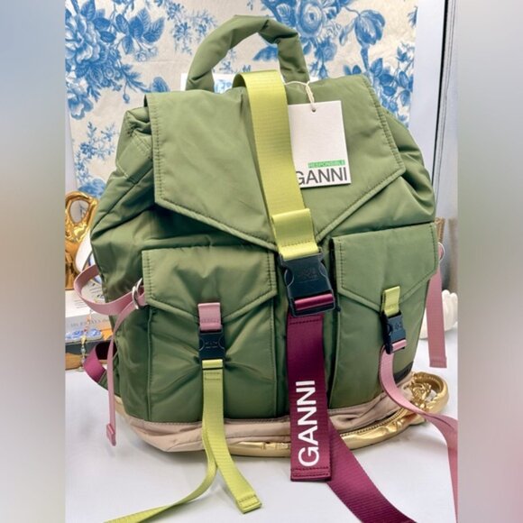 🆕 GANNI 🧿 NWT Tech Recycled Backpack, Kalamata - Picture 2 of 14